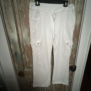 Venti6 White Pull On Cargo Pants W Drawstring Size L Cool Buttons